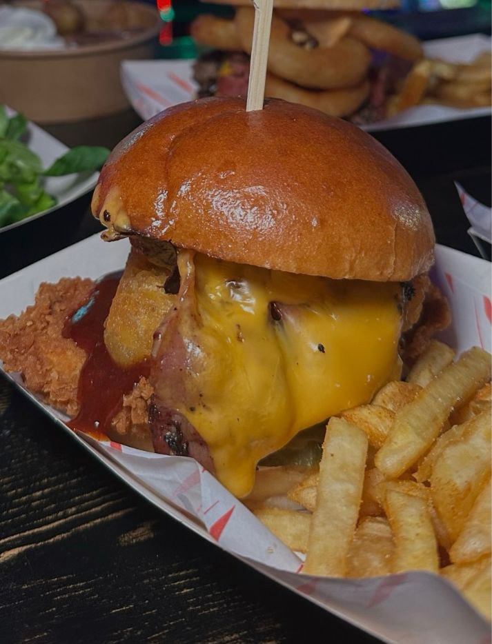 Close up of a burger and fries